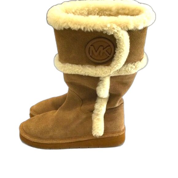Michael Kors Boots Women’s Size 6 Tan Suede Tall Winter Sheep Fur Lined AK12G - Picture 1 of 9